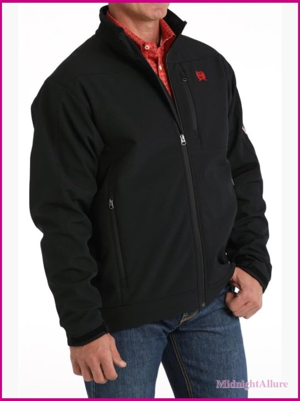 Bonded Aviator Jacket with Flag Logo - Classic Fit Long Sleeve Zip Up